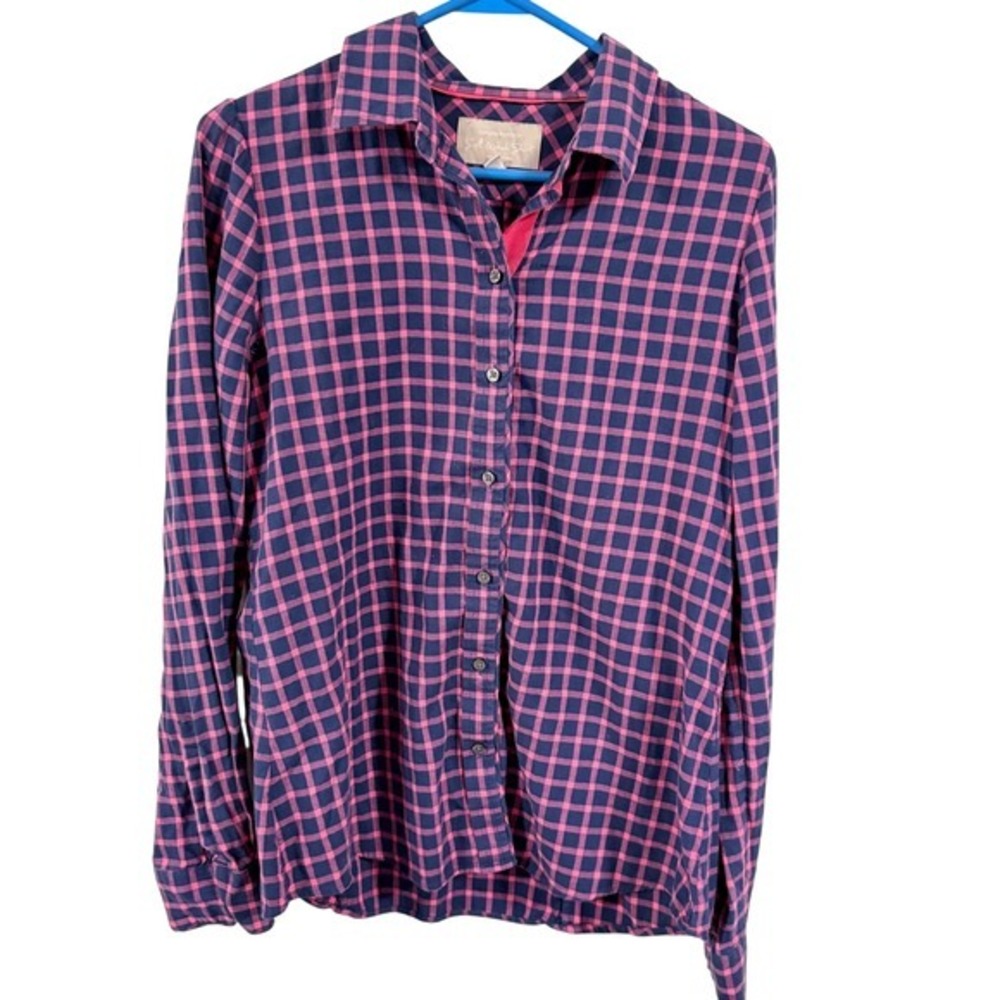 Banana Republic Soft-Wash Women's Medium Blue Pink Plaid Button Down Shirt